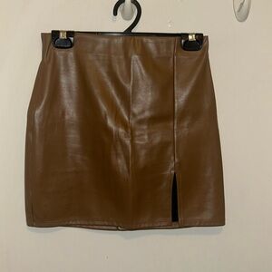 Brown Faux Leather Mini Skirt